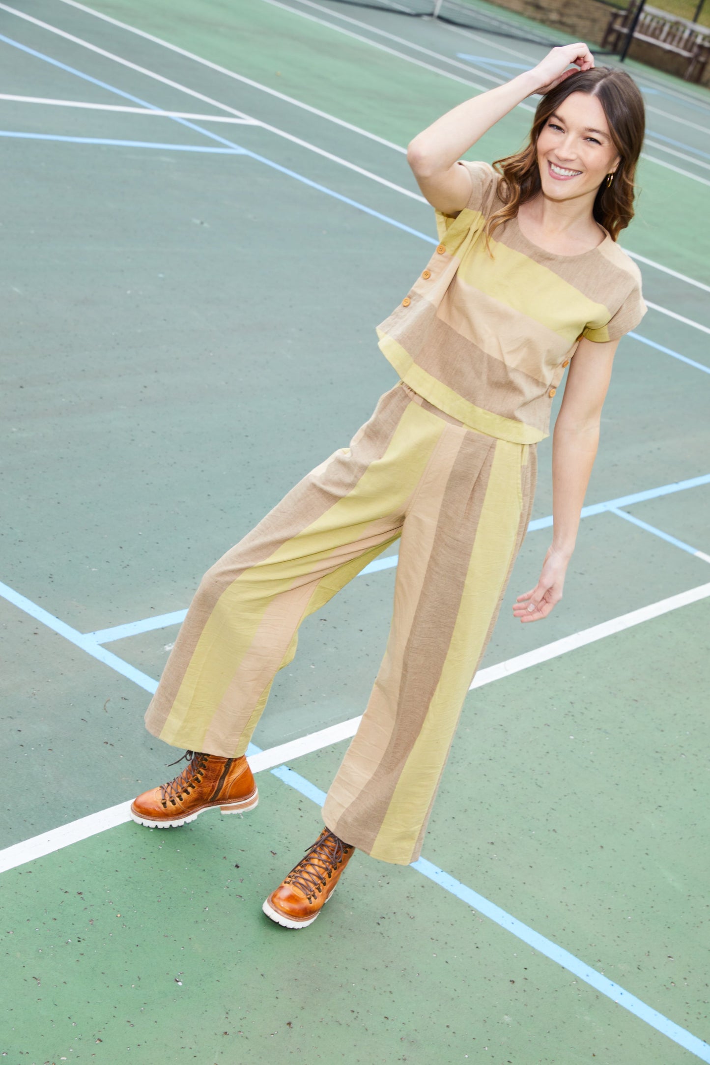 Katie Handwoven Cotton Set in Beige and Beige Stripe