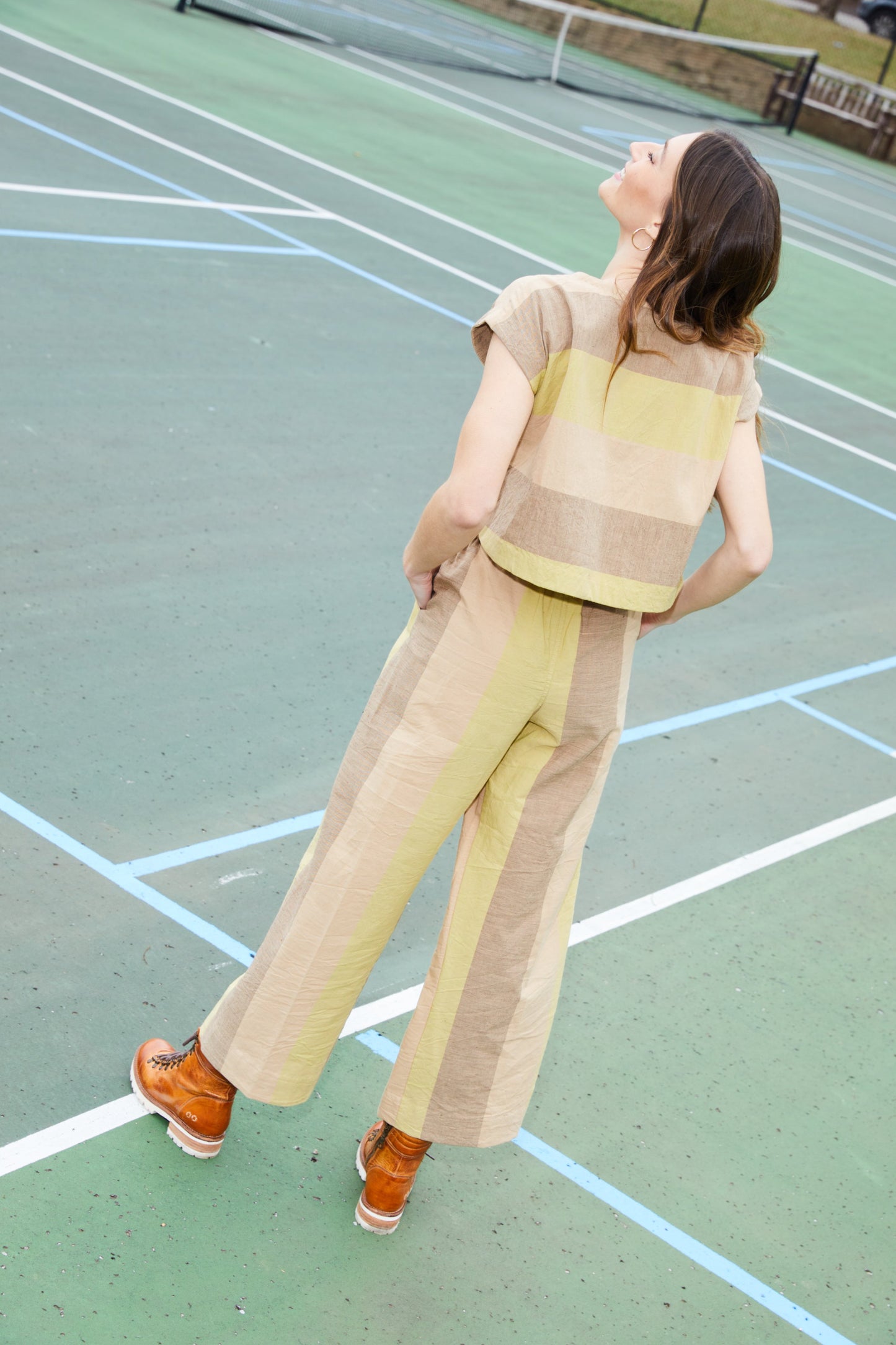 Katie Handwoven Cotton Set in Beige and Beige Stripe