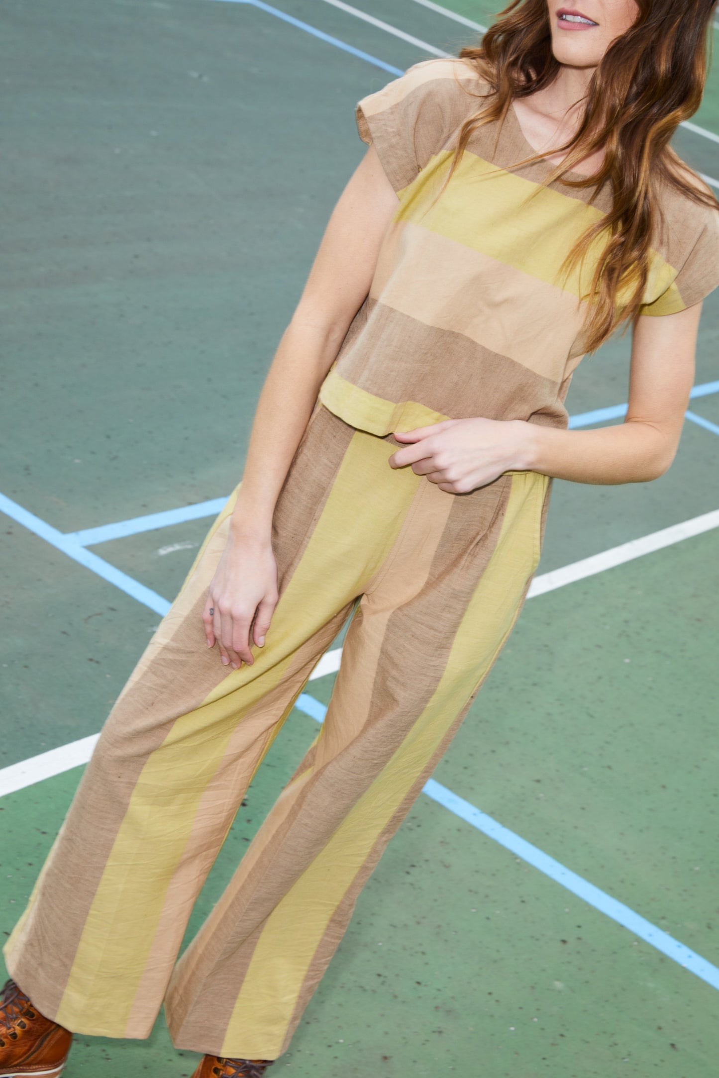 Katie Handwoven Cotton Set in Beige and Beige Stripe