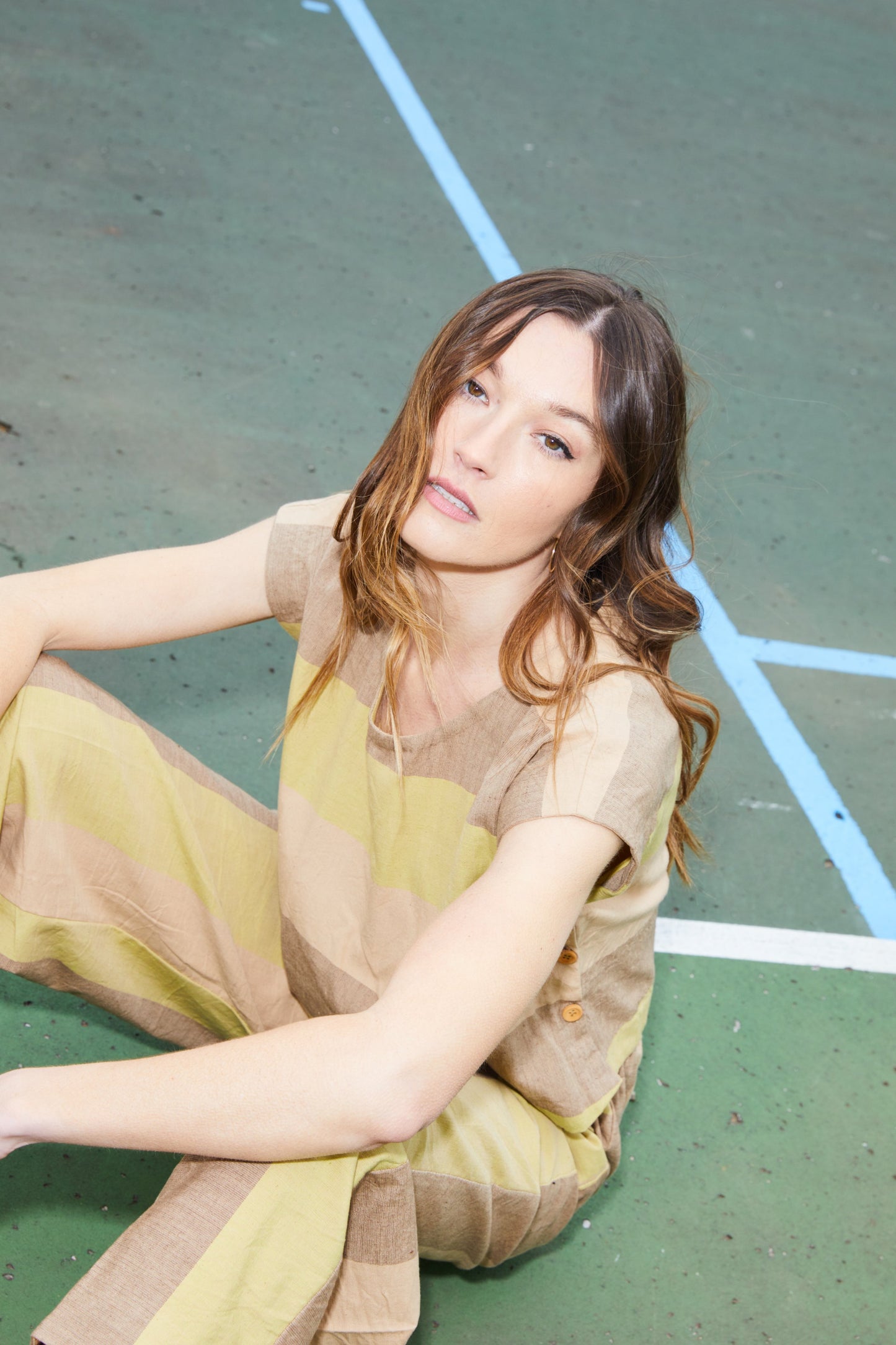 Katie Handwoven Cotton Set in Beige and Beige Stripe